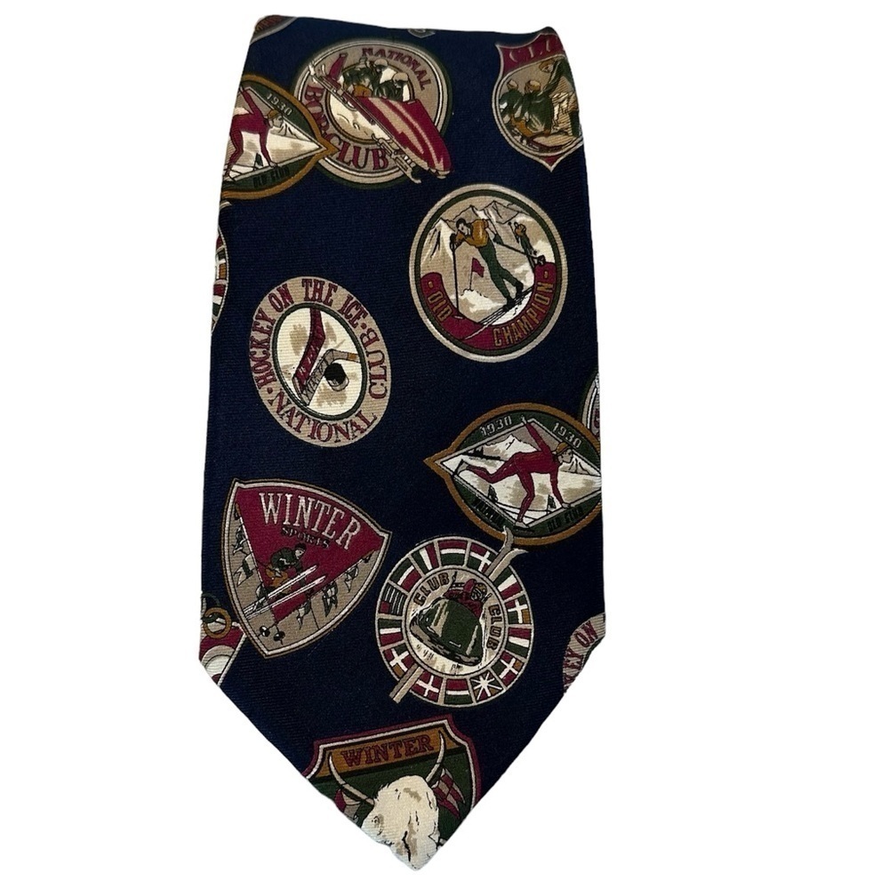 Hugo Boss Tie Navy Silk Winter Sports Novelty Print 58” x 3.5”
